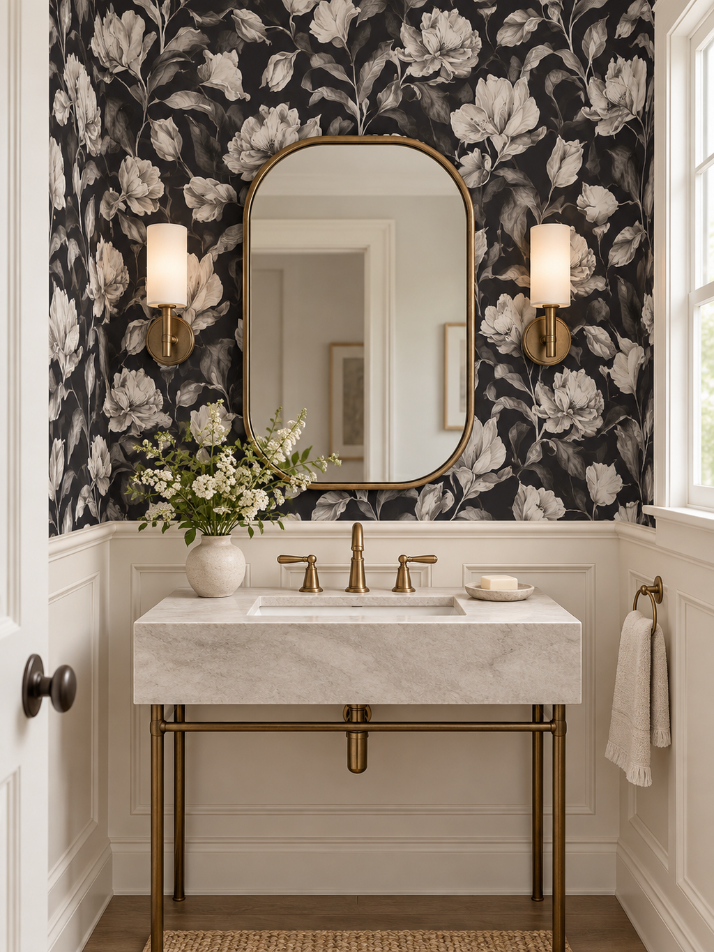 Monochrome Botanical peel and stick wallpaper