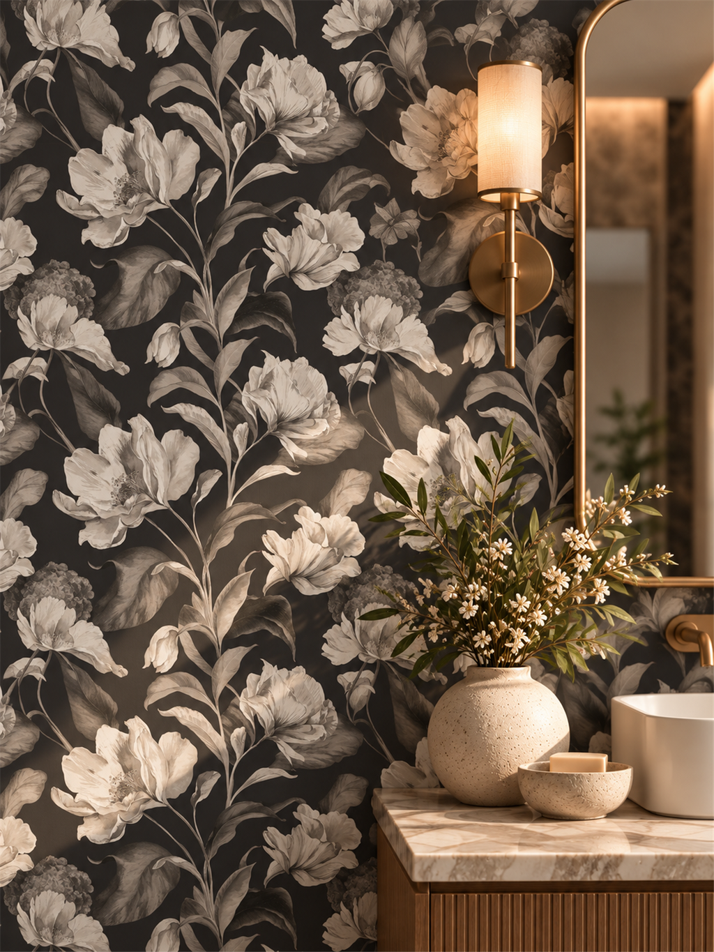 Monochrome Botanical peel and stick wallpaper