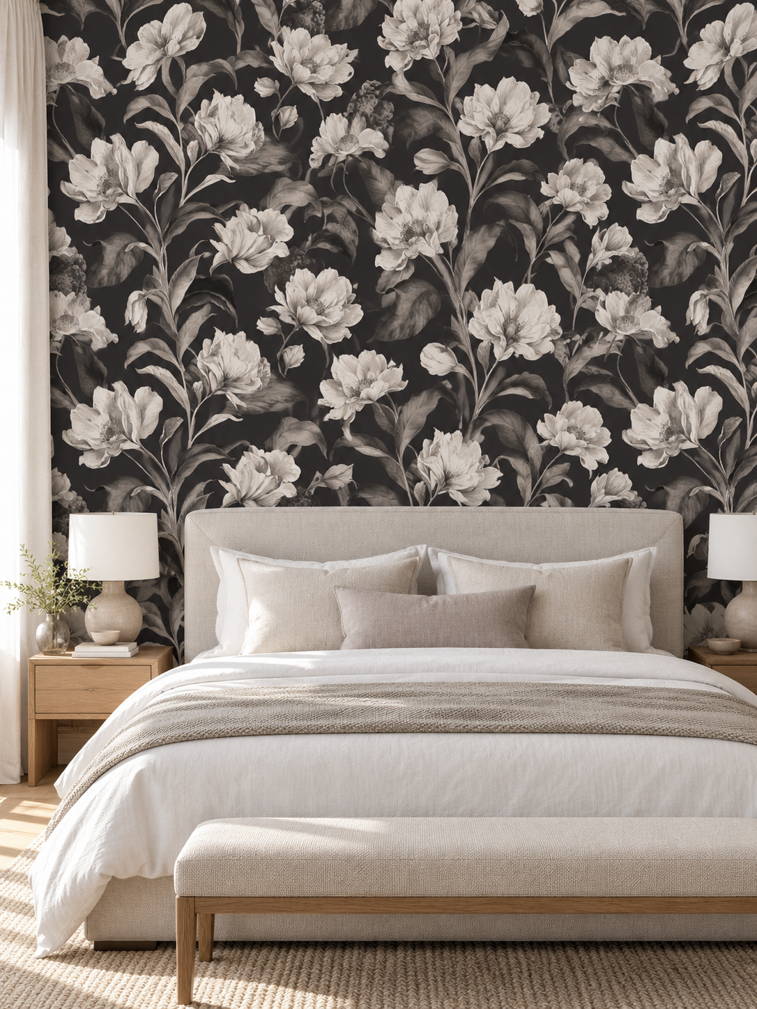 Monochrome Botanical peel and stick wallpaper