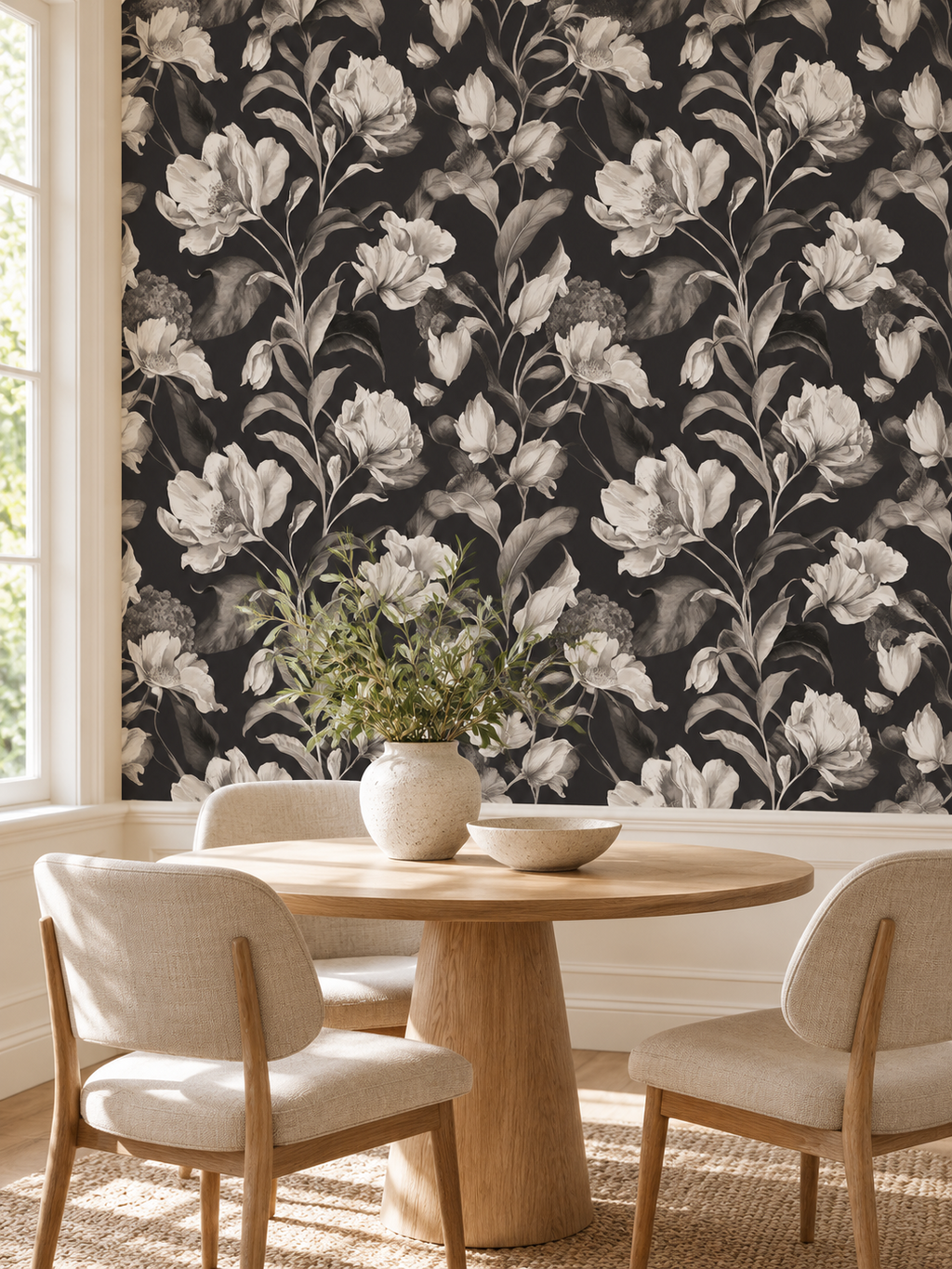 Monochrome Botanical peel and stick wallpaper