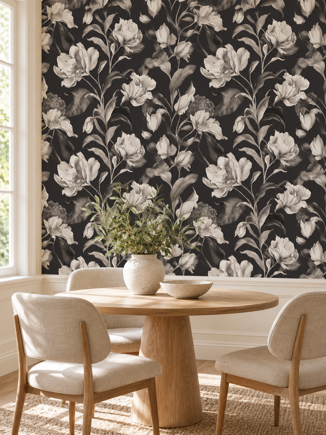 Monochrome Botanical peel and stick wallpaper