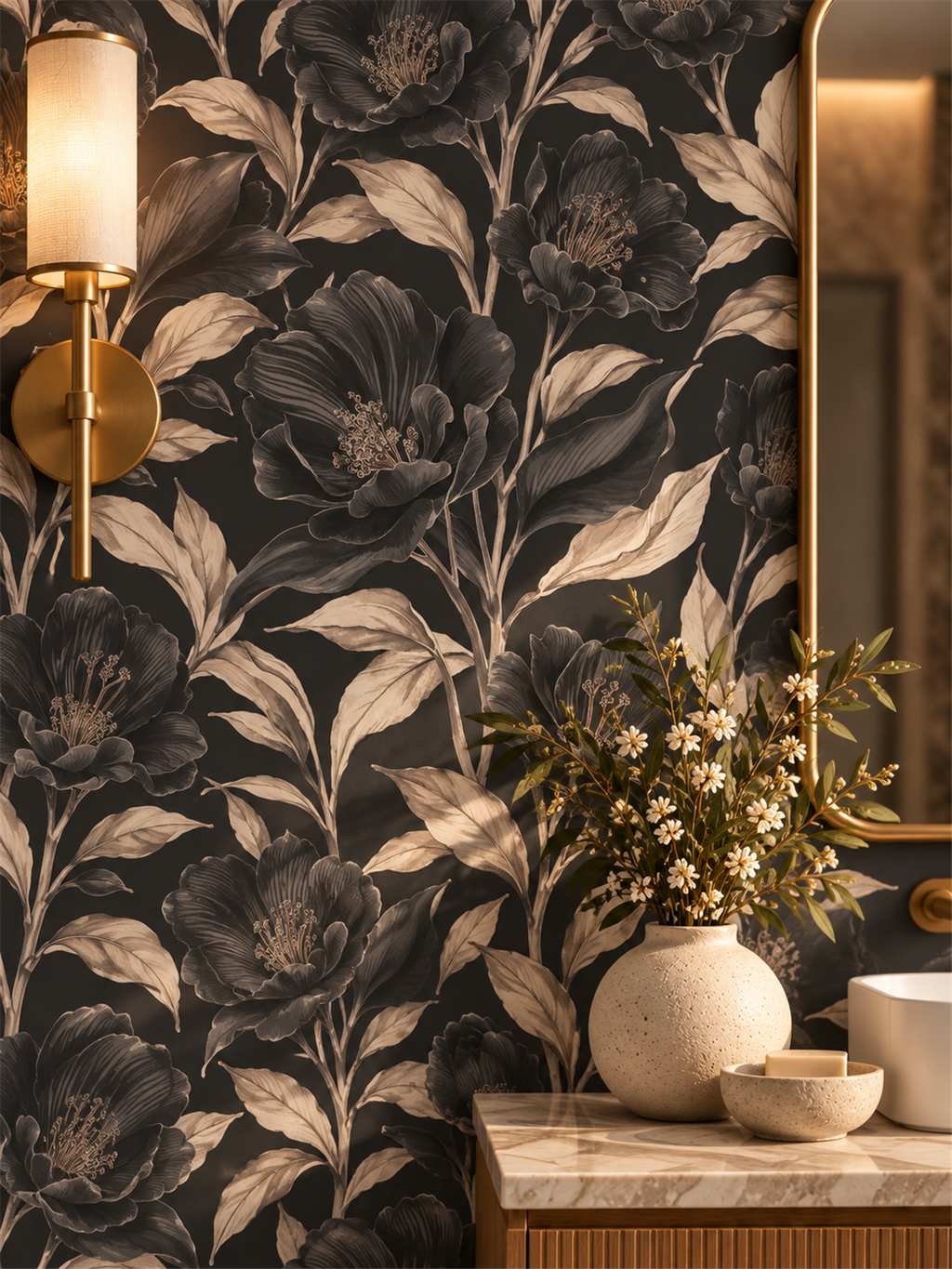 Dark Botanical peel and stick wallpaper