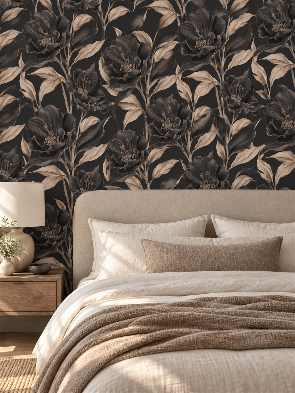 Dark Botanical peel and stick wallpaper