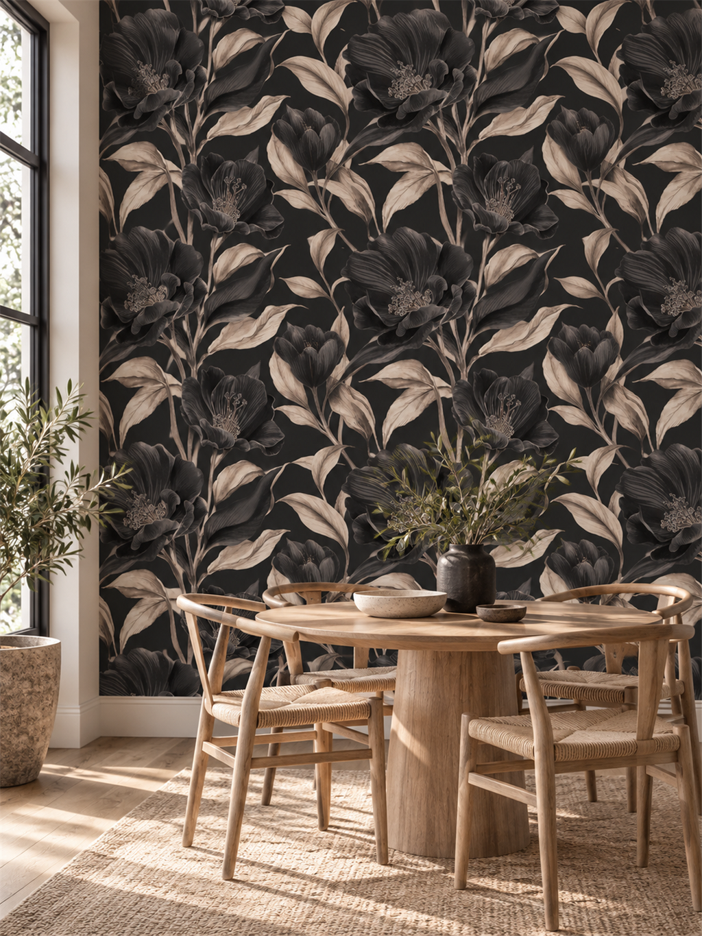 Dark Botanical peel and stick wallpaper