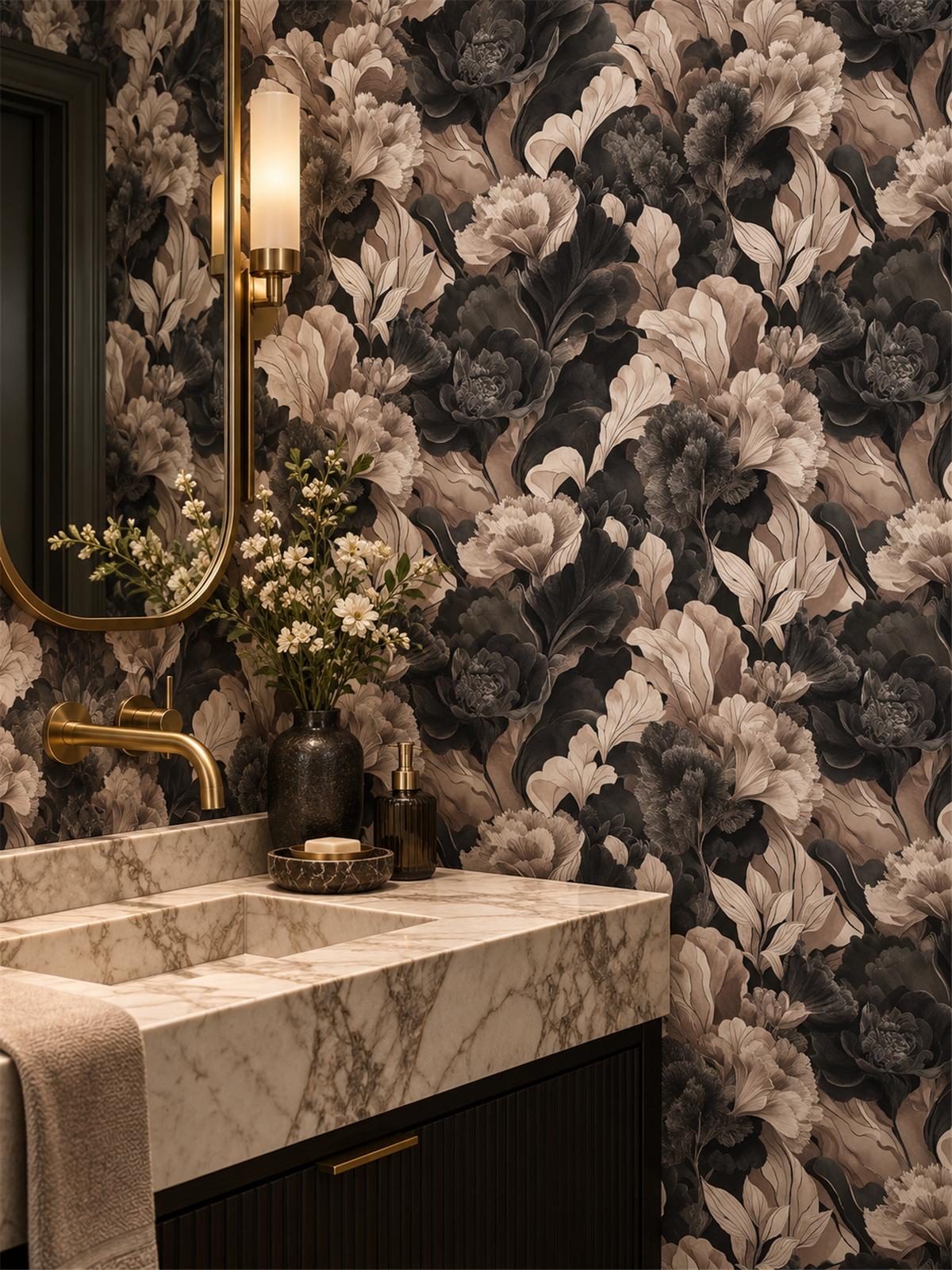 Dark Floral peel and stick wallpaper