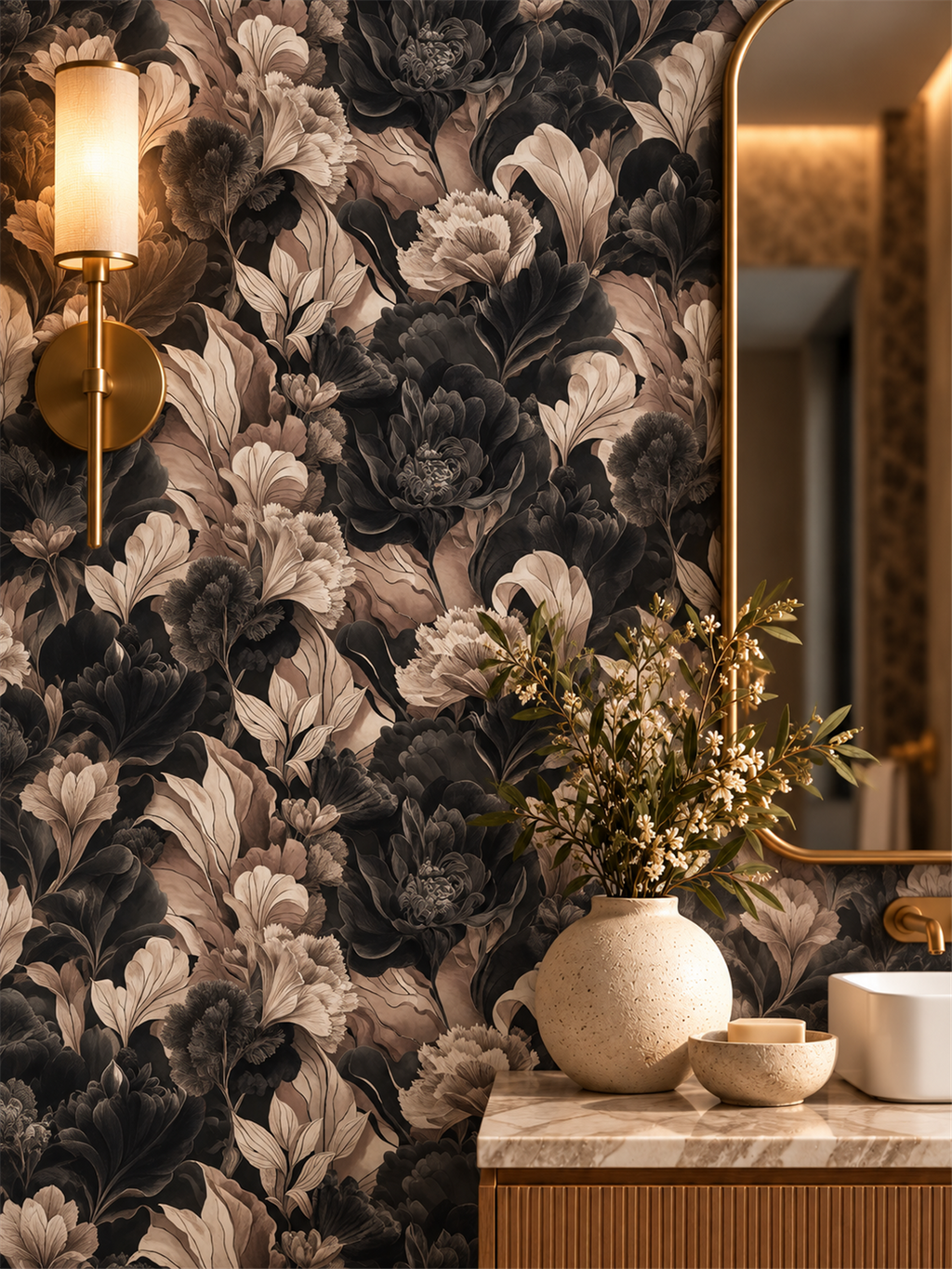 Dark Floral peel and stick wallpaper