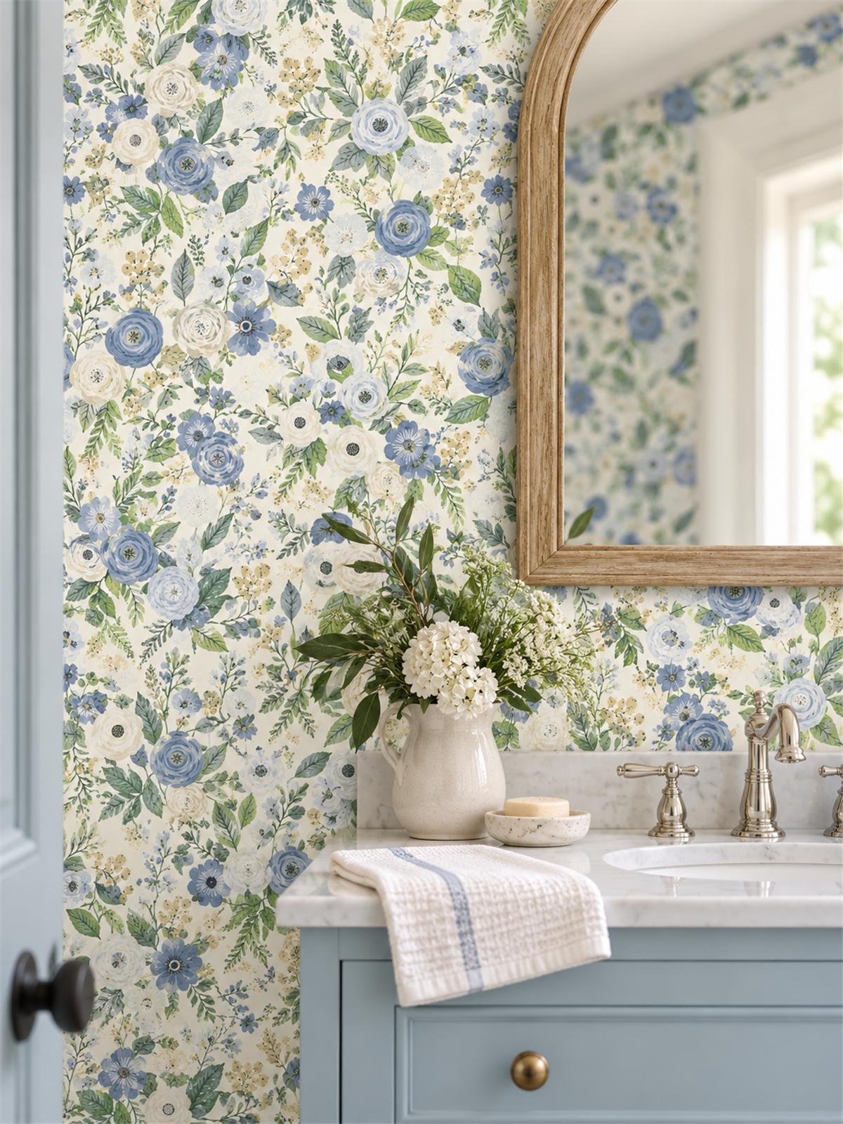 Blue Watercolor Floral peel and stick wallpaper