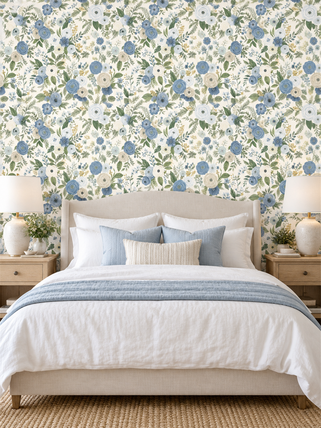 Blue Watercolor Floral peel and stick wallpaper