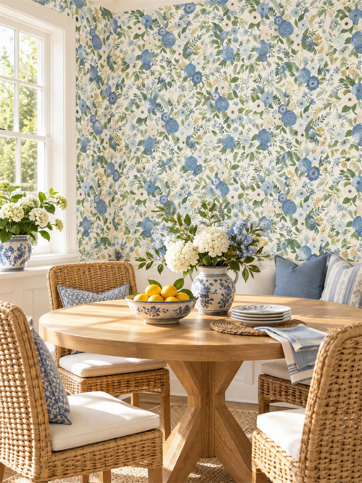 Blue Watercolor Floral peel and stick wallpaper
