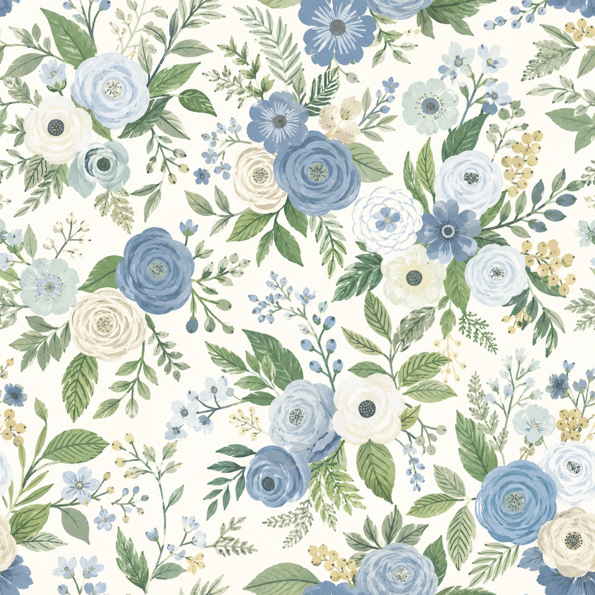 Blue Watercolor Floral peel and stick wallpaper