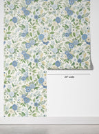 Blue Watercolor Floral peel and stick wallpaper