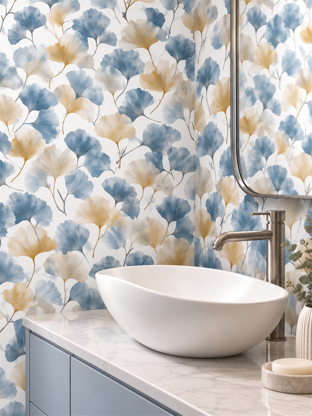 Blue Ginkgo Leaves peel and stick wallpaper