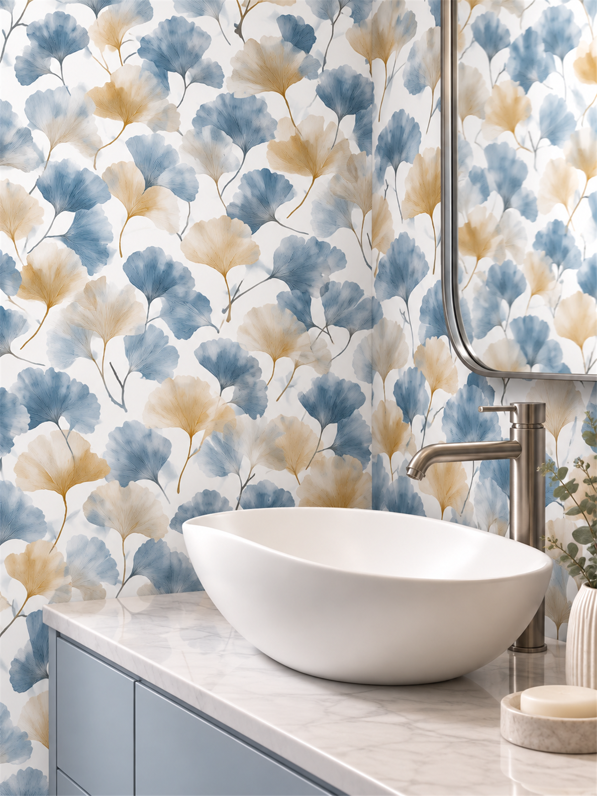 Blue Ginkgo Leaves peel and stick wallpaper
