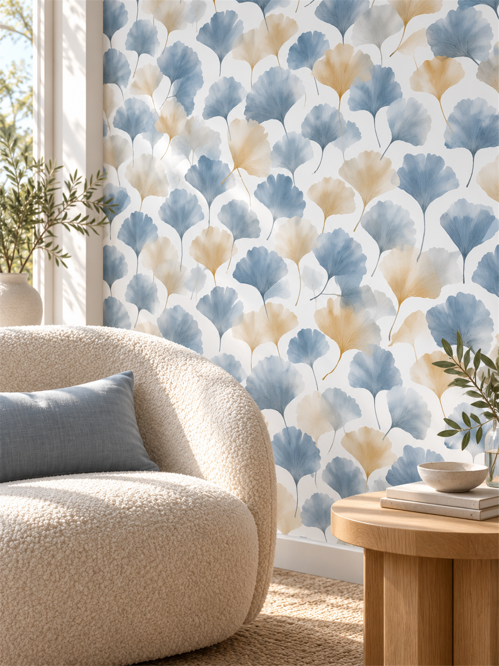 Blue Ginkgo Leaves peel and stick wallpaper