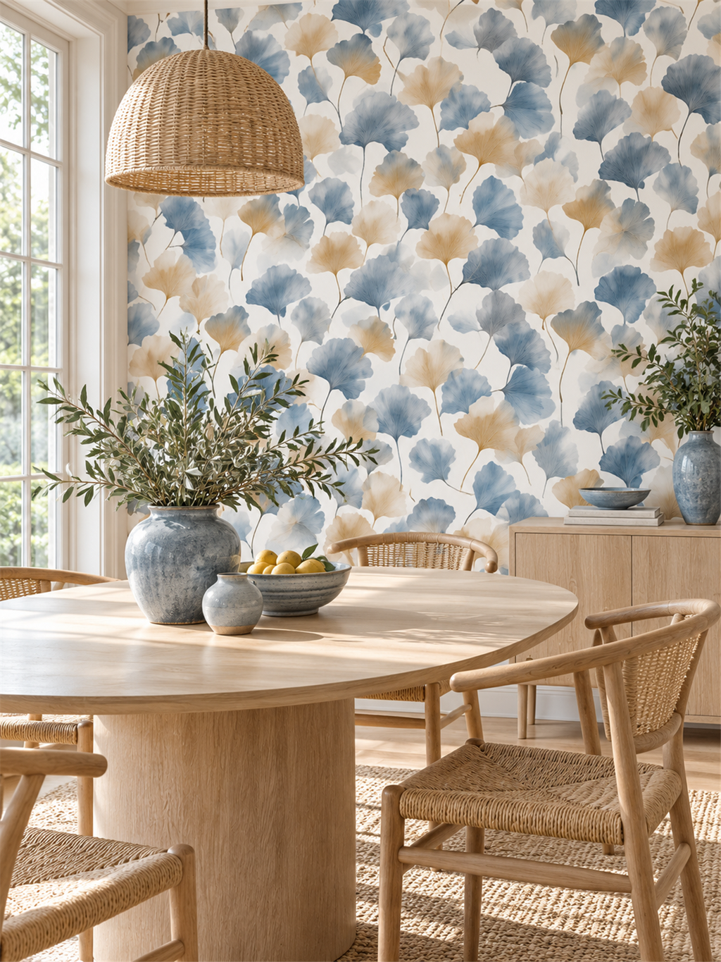 Blue Ginkgo Leaves peel and stick wallpaper