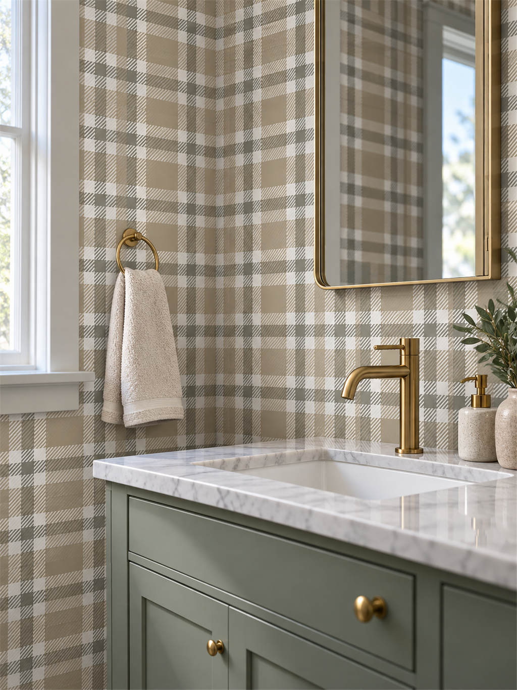 Taupe Gray Plaid peel and stick wallpaper