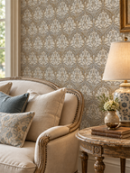 Taupe Damask peel and stick wallpaper