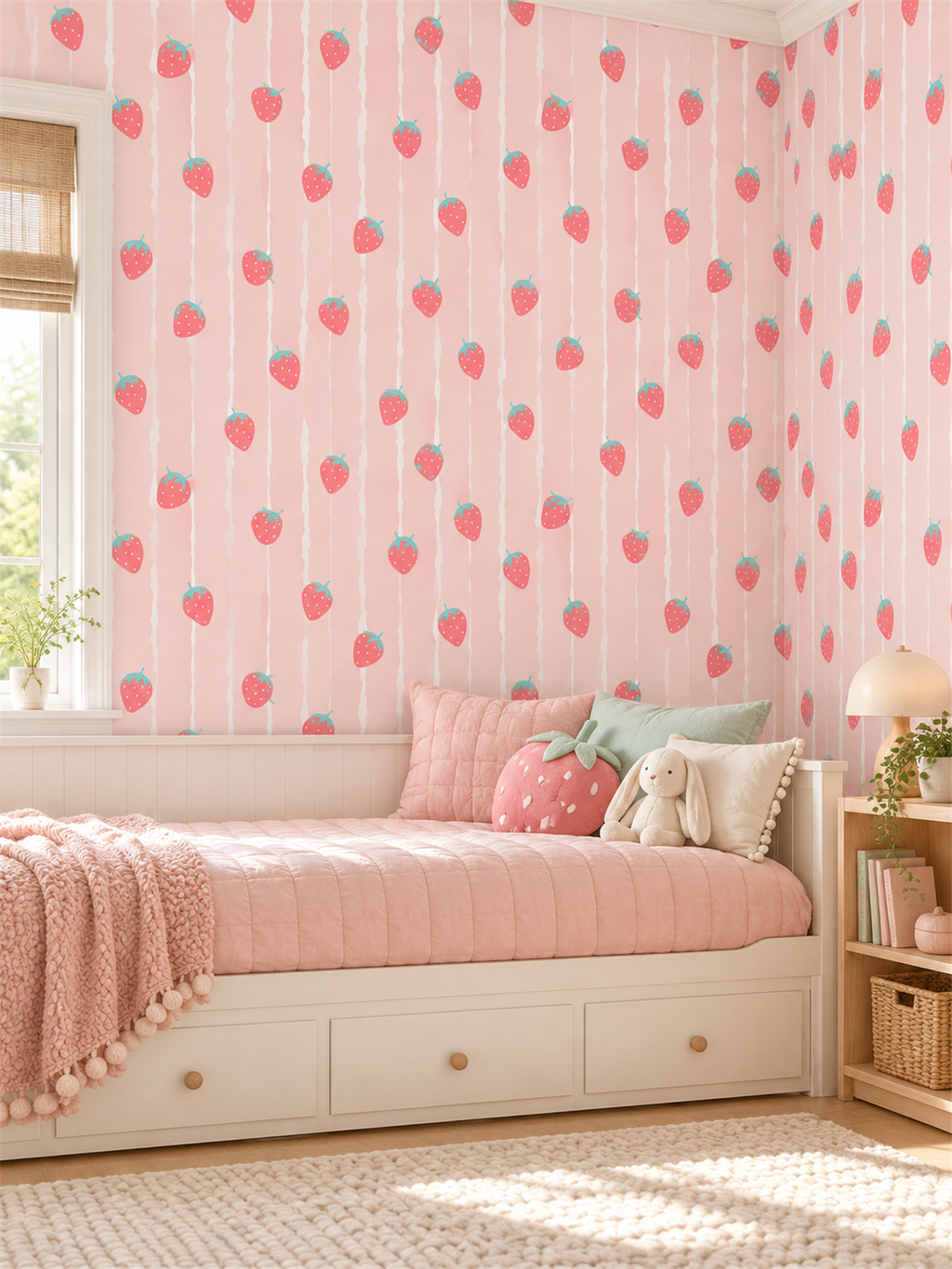 Strawberry Stripe peel and stick wallpaper
