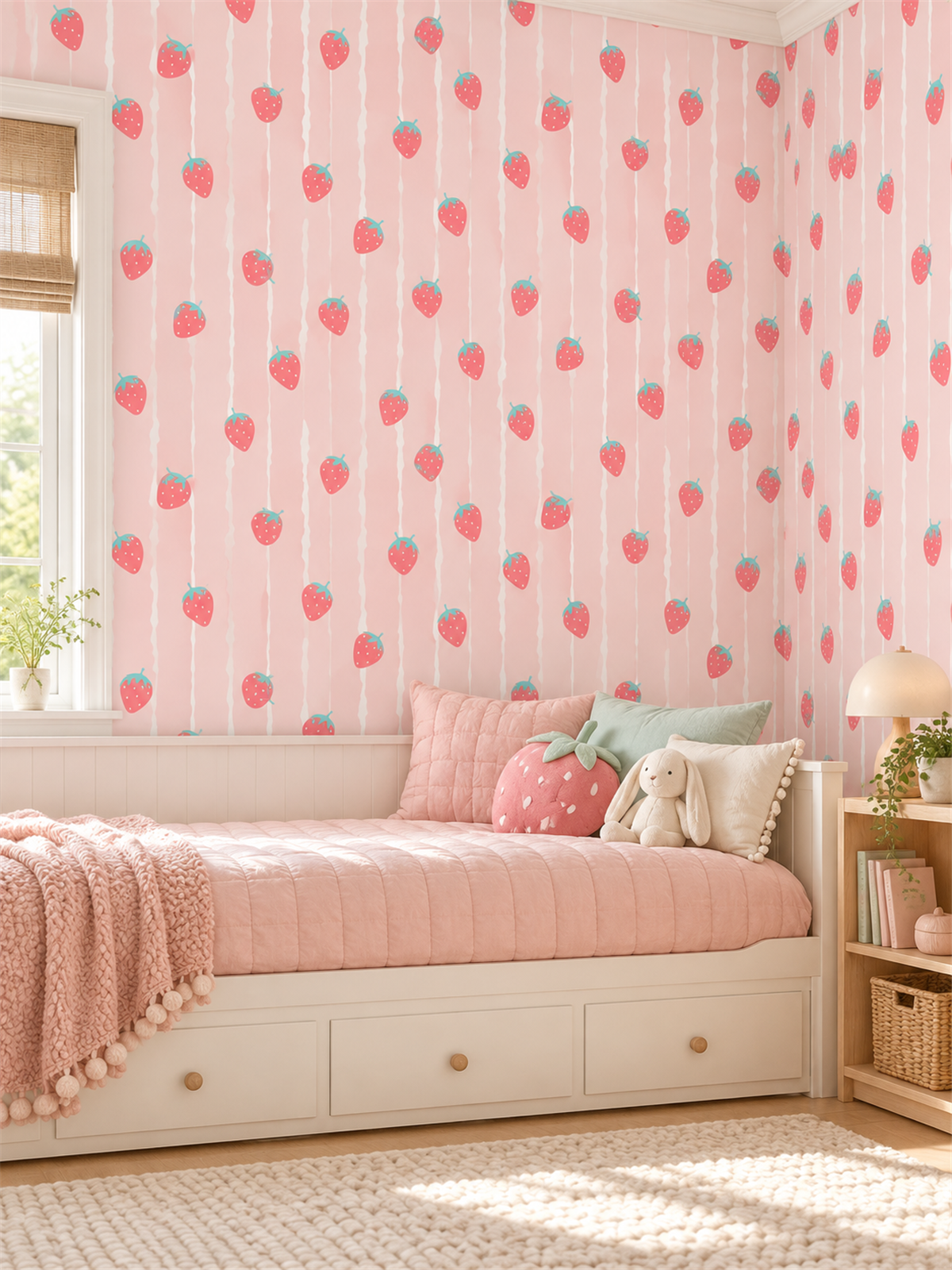 Strawberry Stripe peel and stick wallpaper