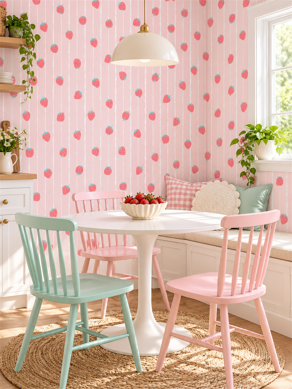 Strawberry Stripe peel and stick wallpaper