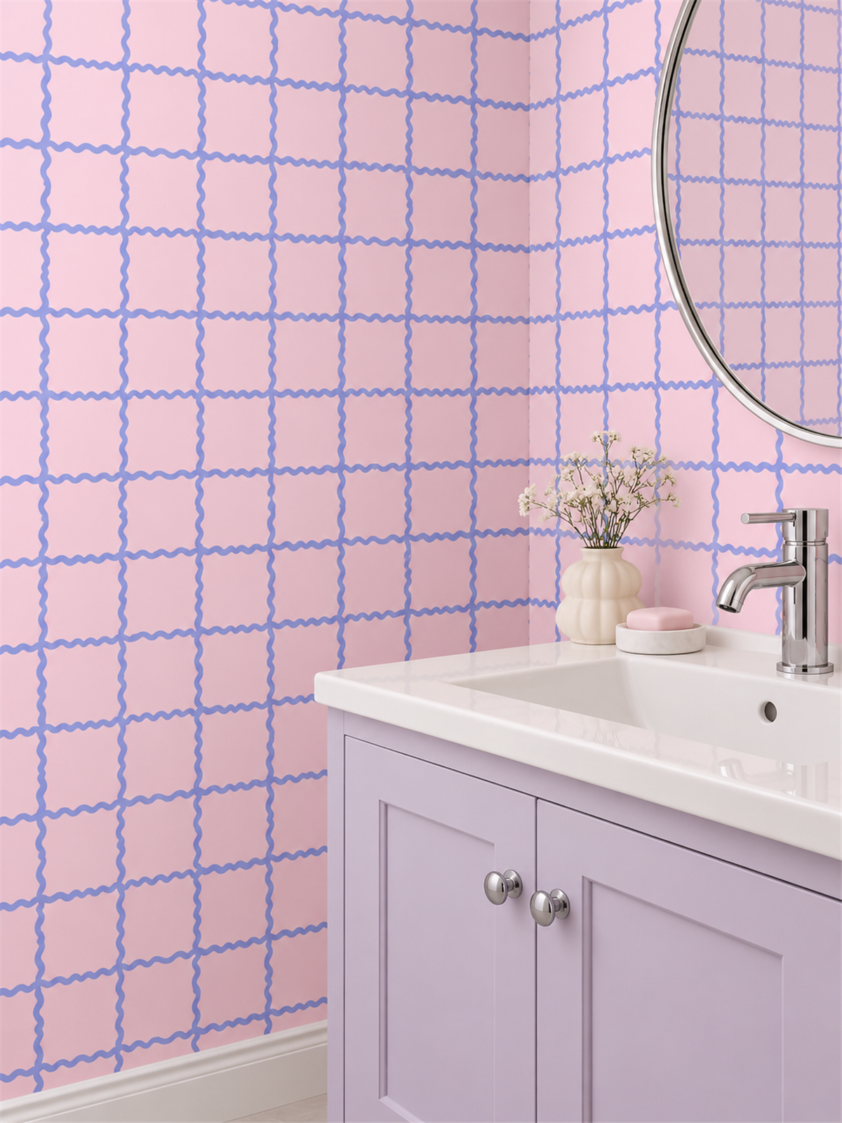 Pink Wavy Grid peel and stick wallpaper