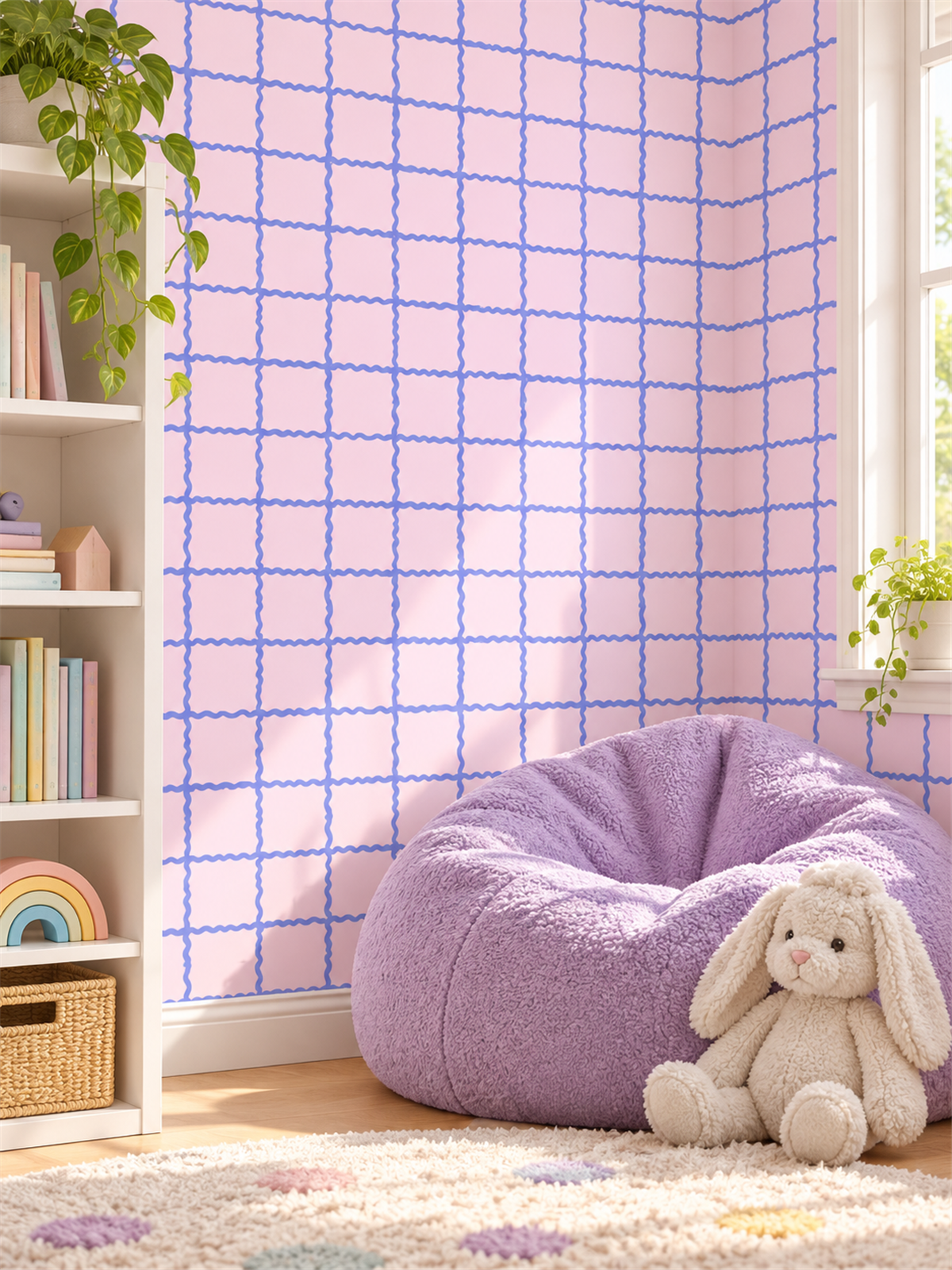 Pink Wavy Grid peel and stick wallpaper