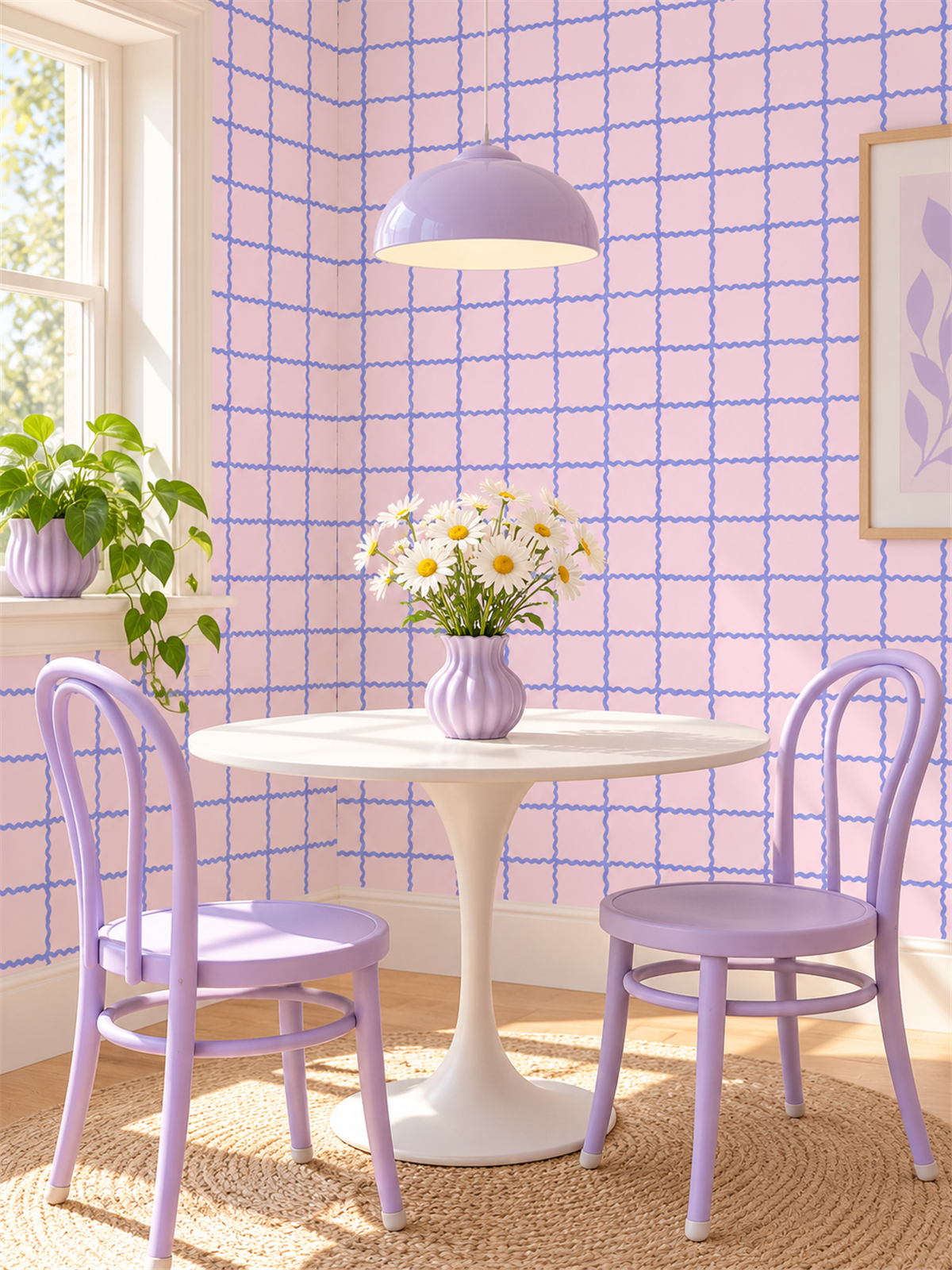 Pink Wavy Grid peel and stick wallpaper