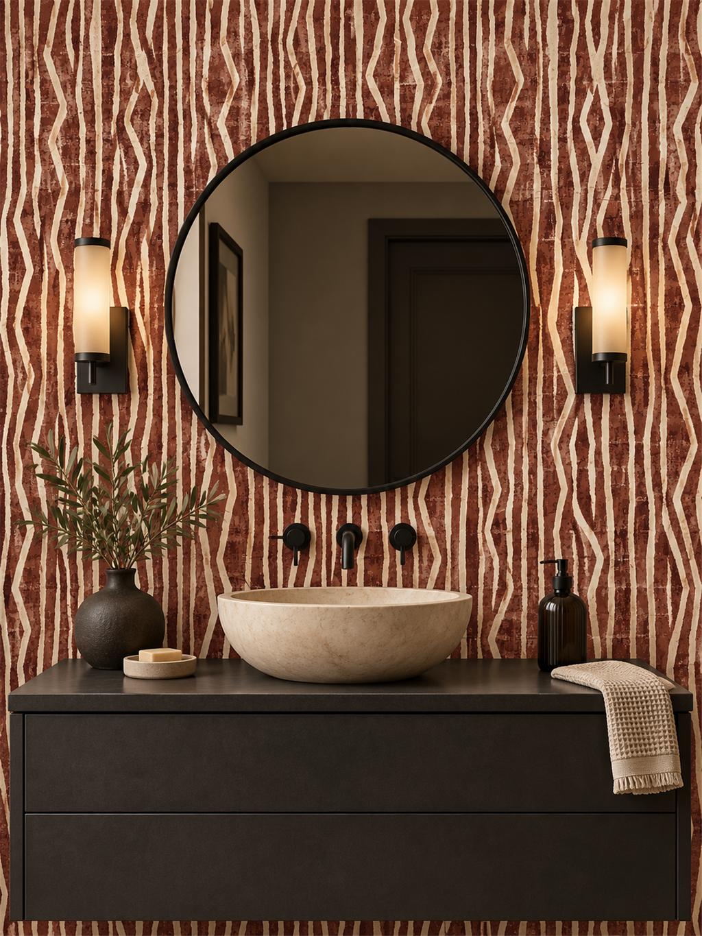 Rust Zebra Stripe peel and stick wallpaper
