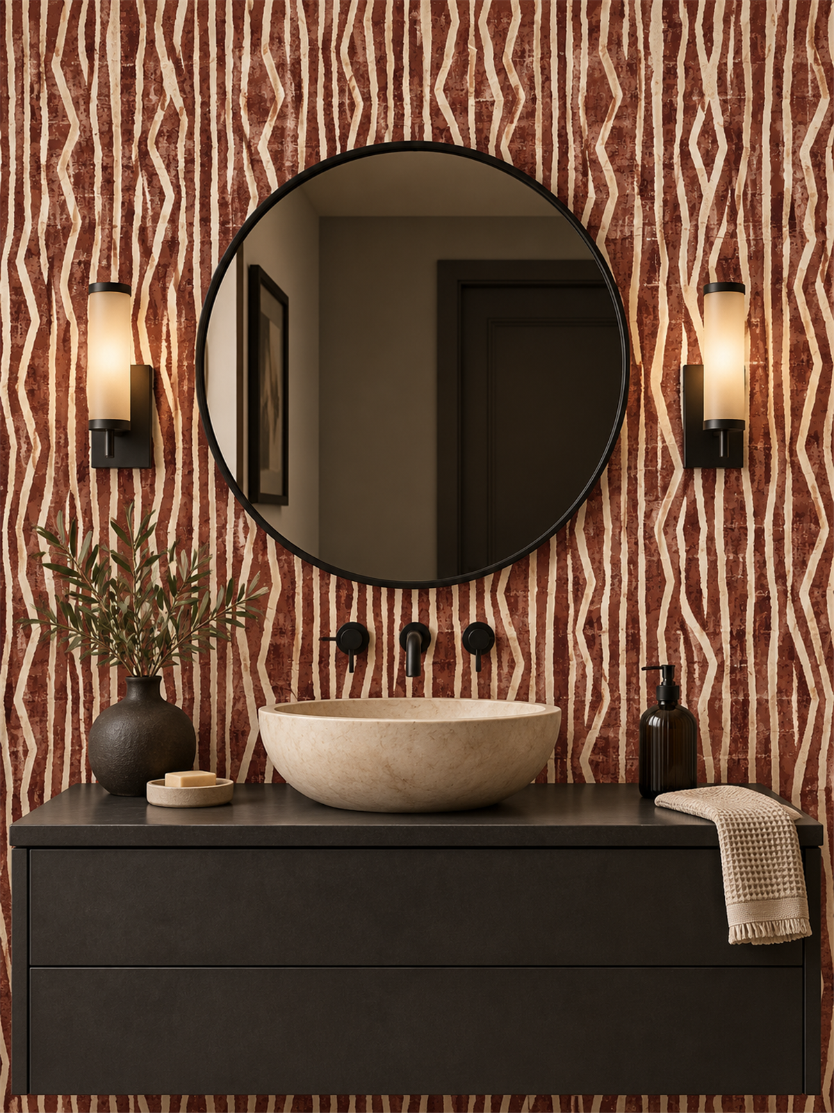 Rust Zebra Stripe peel and stick wallpaper