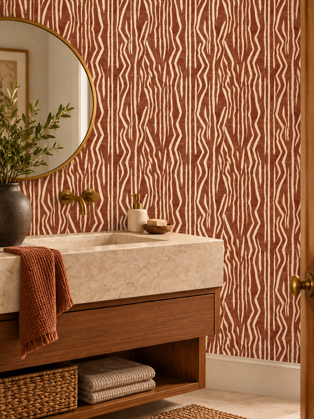 Rust Zebra Stripe peel and stick wallpaper