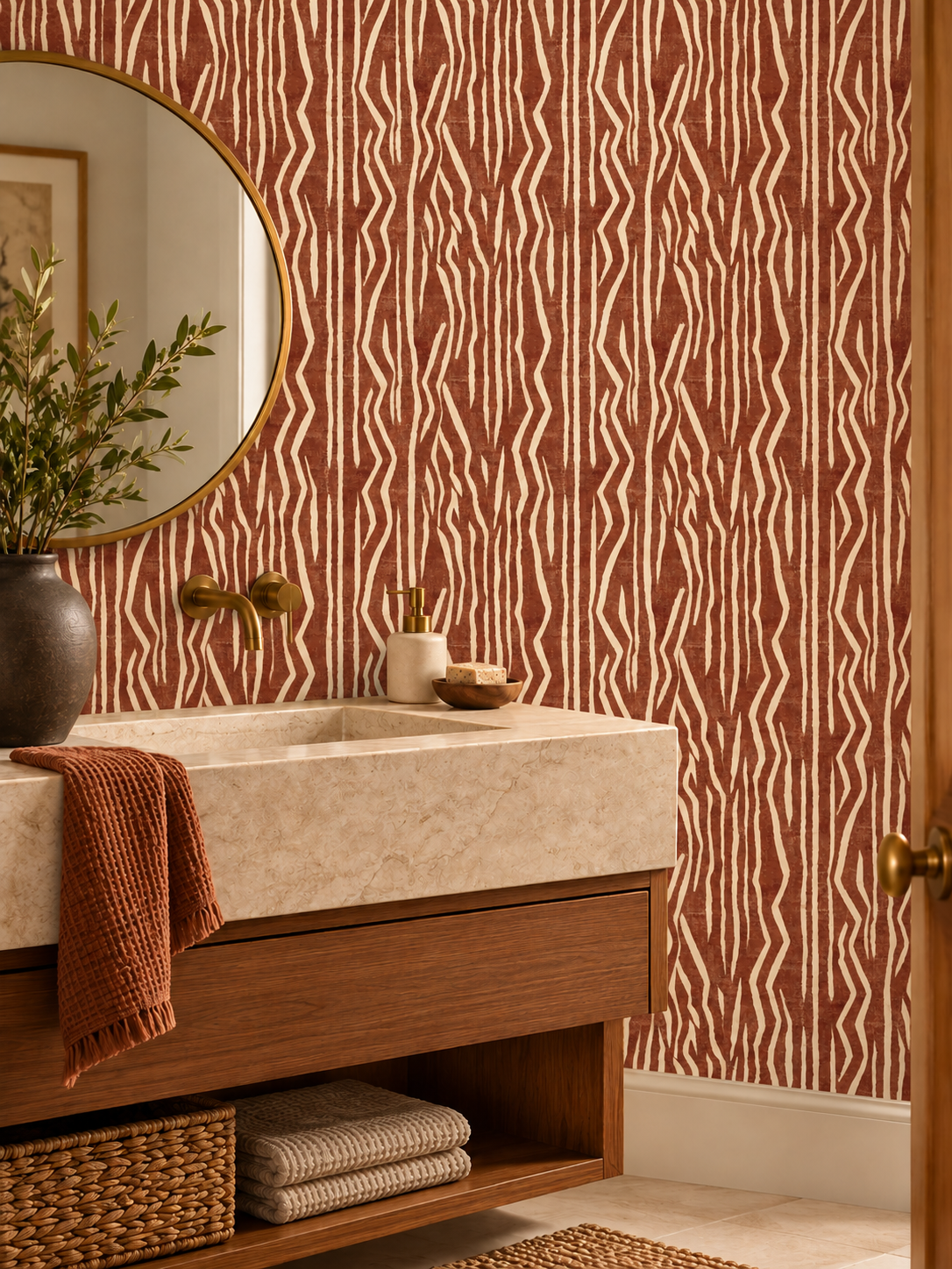 Rust Zebra Stripe peel and stick wallpaper