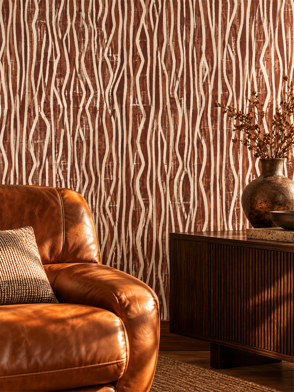 Rust Zebra Stripe peel and stick wallpaper