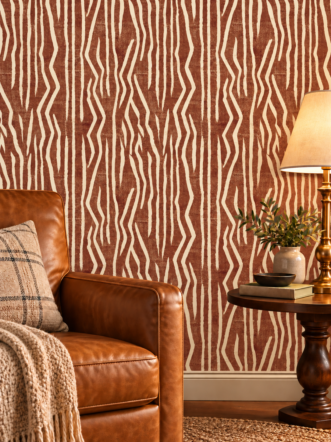 Rust Zebra Stripe peel and stick wallpaper