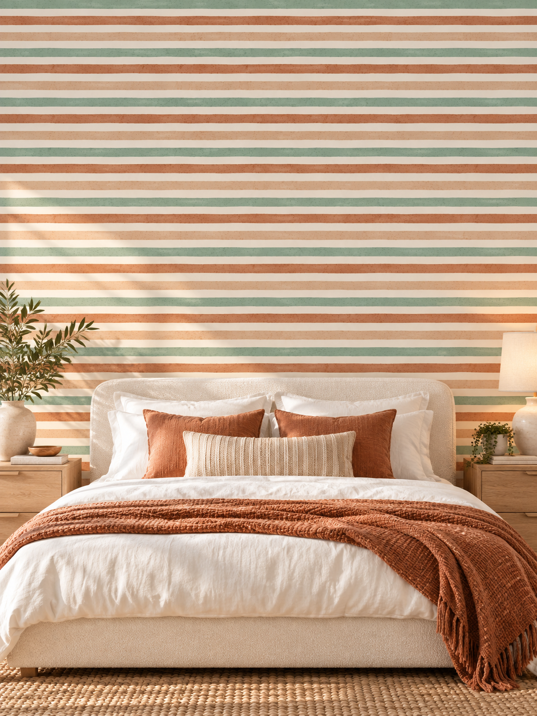Pastel Sage Terracotta Stripe peel and stick wallpaper