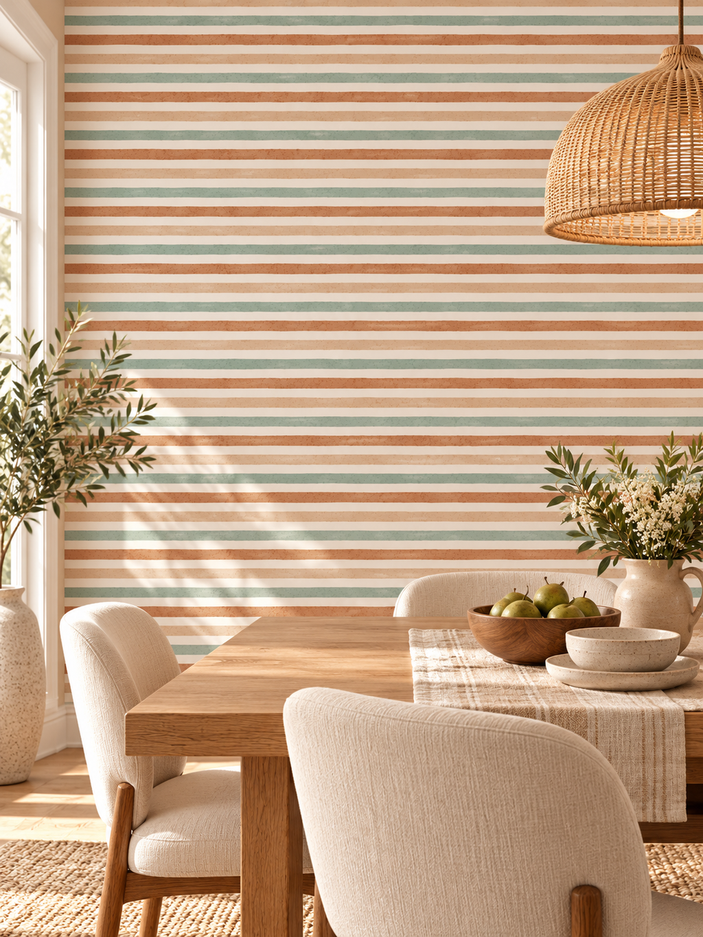 Pastel Sage Terracotta Stripe peel and stick wallpaper