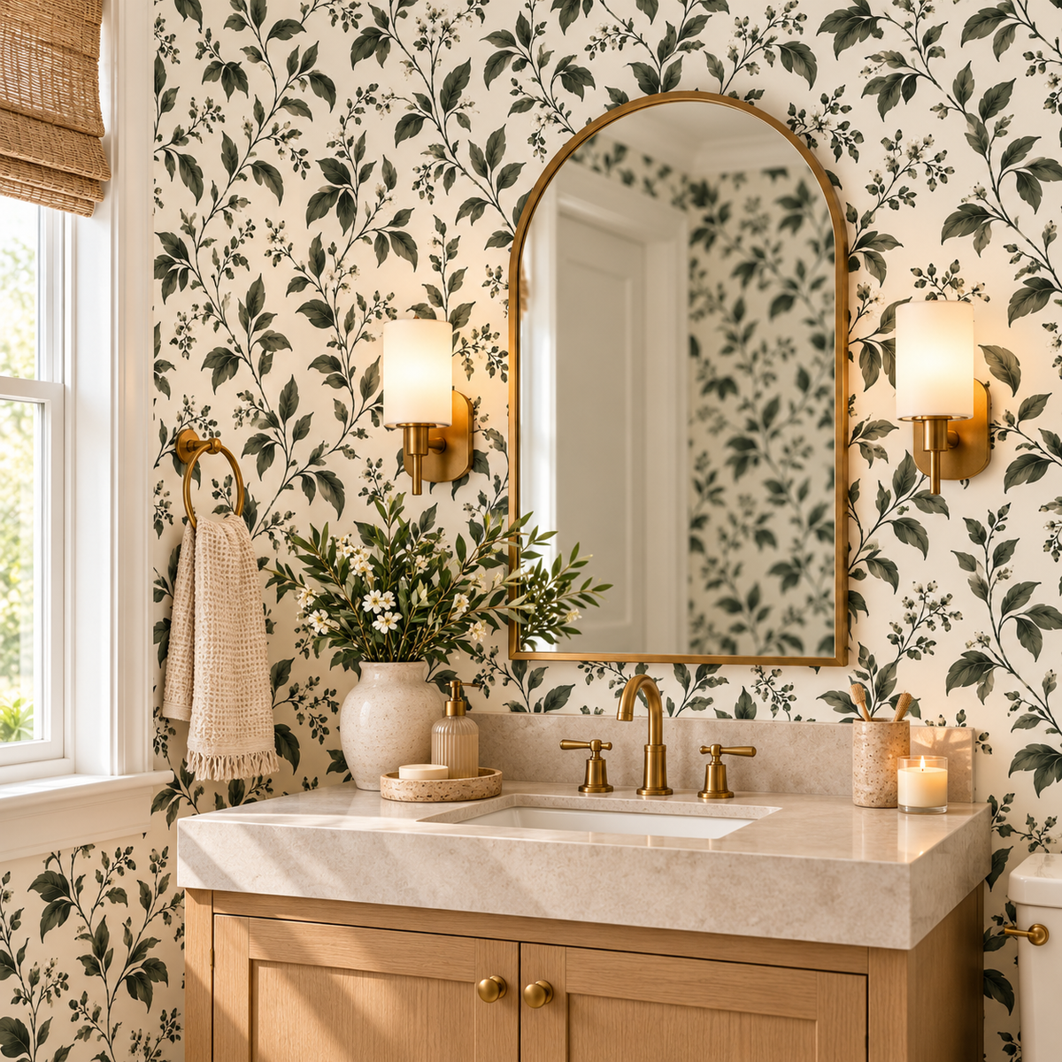 Olive Branch Cream peel and stick wallpaper