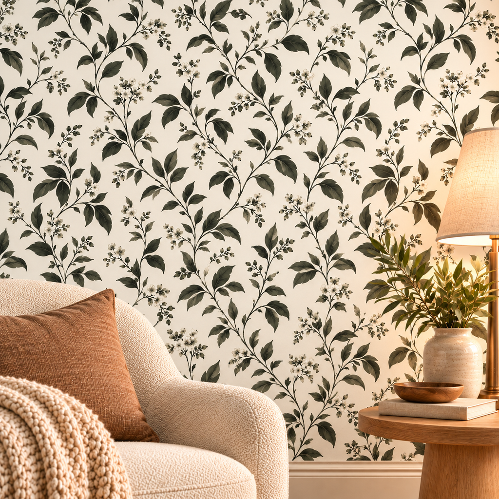 Olive Branch Cream peel and stick wallpaper