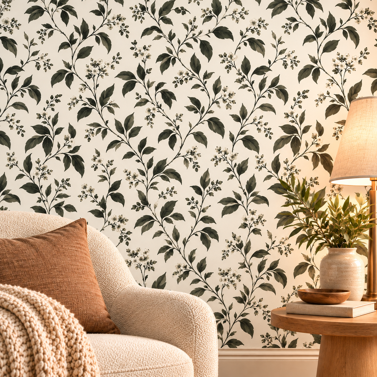 Olive Branch Cream peel and stick wallpaper