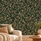 Evergreen Leaf Blossom peel and stick wallpaper