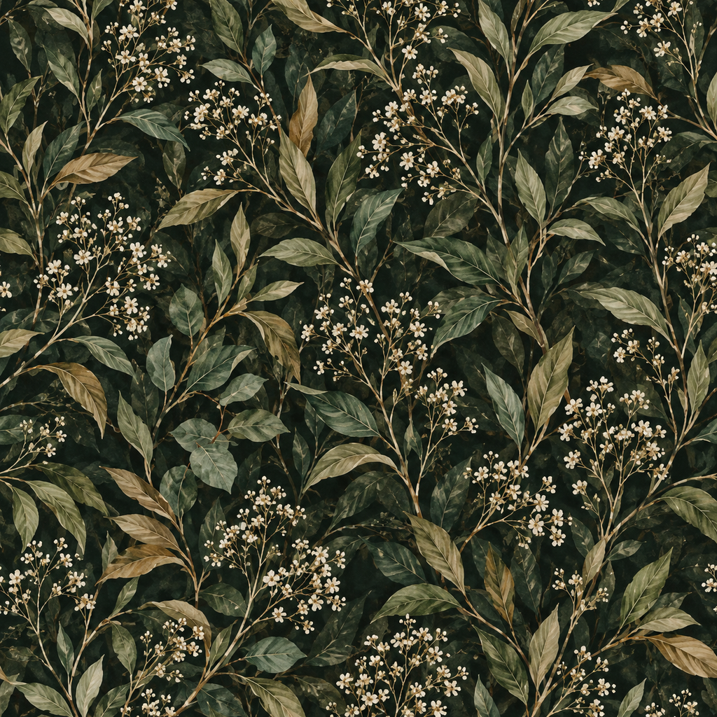 Evergreen Leaf Blossom peel and stick wallpaper