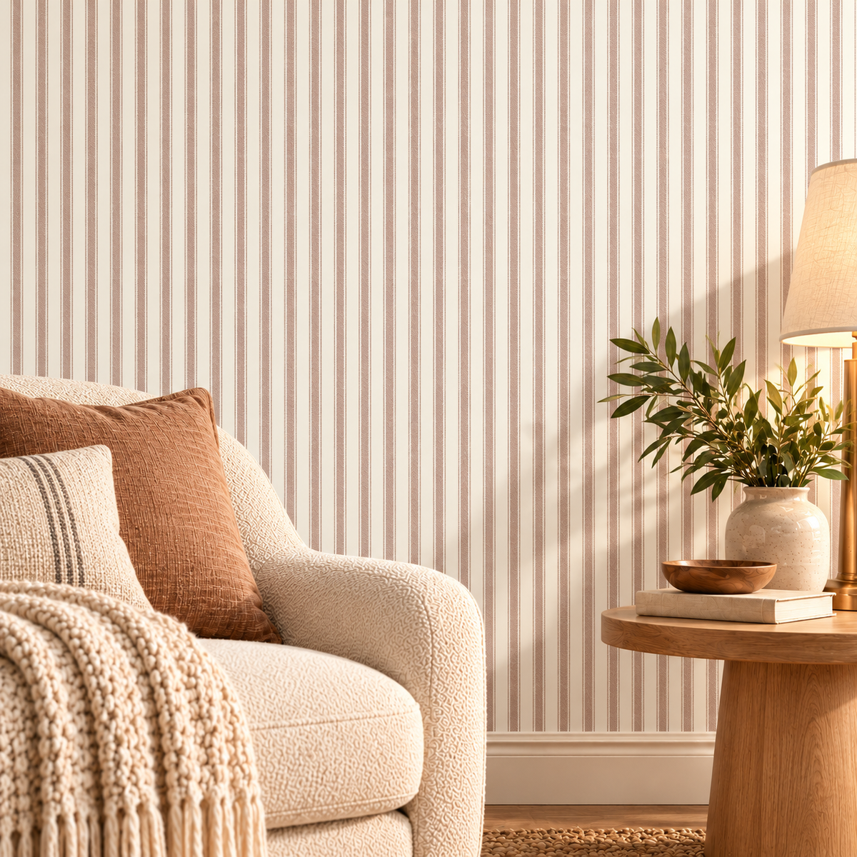 Blush Ivory Pinstripe peel and stick wallpaper