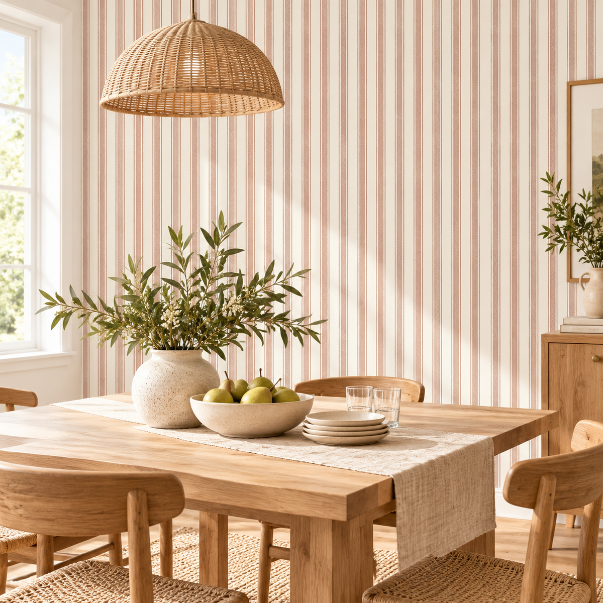 Blush Ivory Pinstripe peel and stick wallpaper