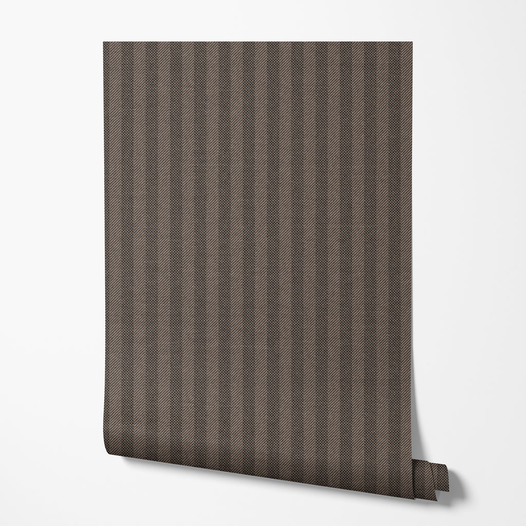 Dark Brown Woven Stripe Wallpaper