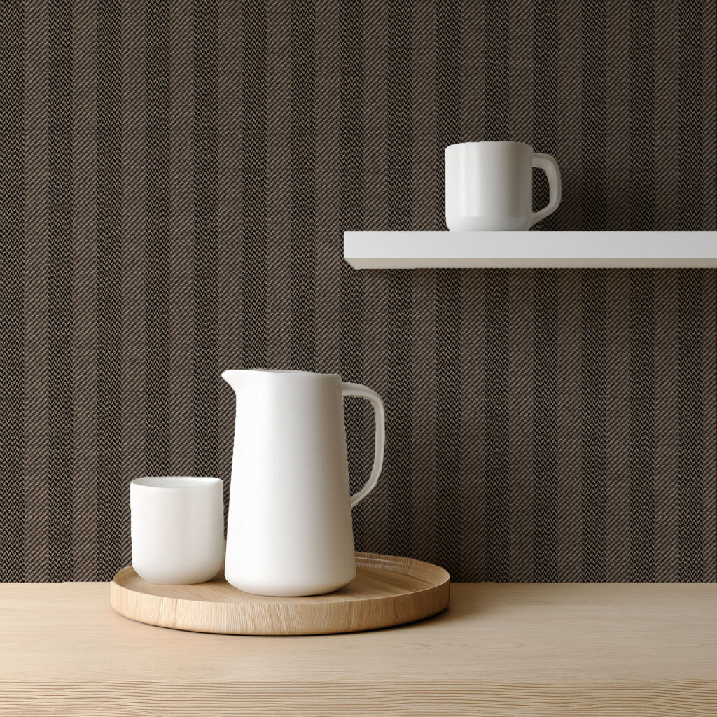 Dark Brown Woven Stripe Wallpaper