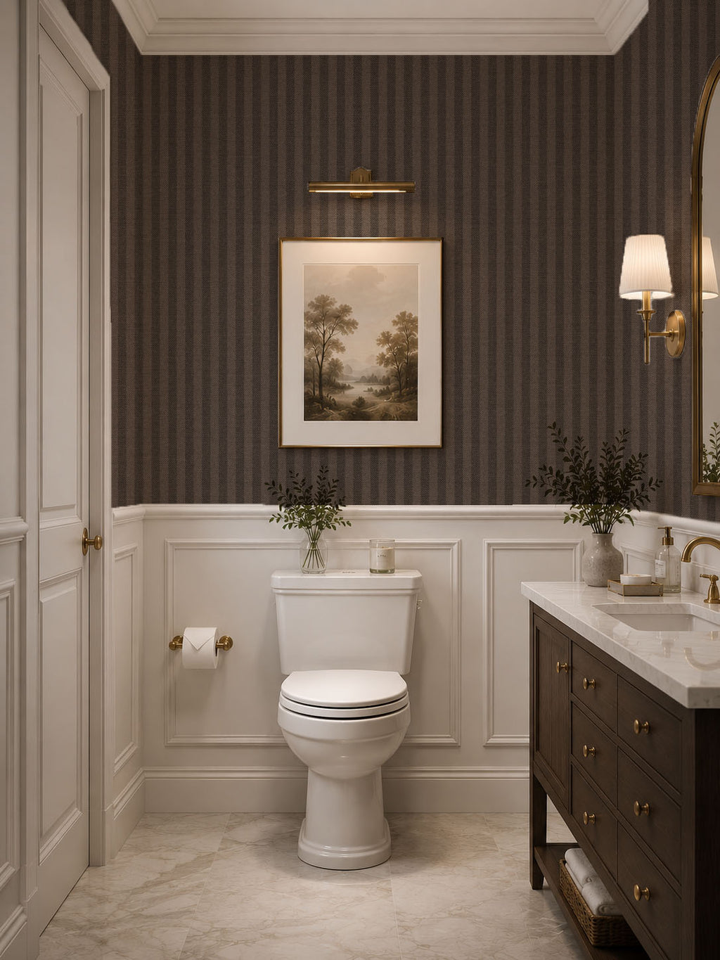 Dark Brown Woven Stripe Wallpaper
