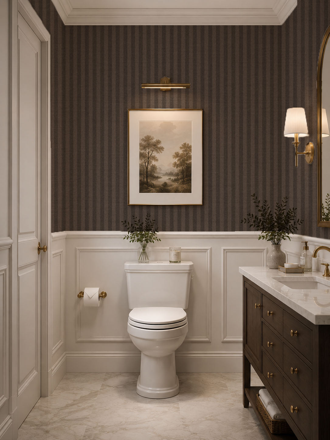 Dark Brown Woven Stripe Wallpaper