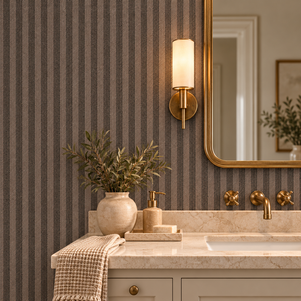 Dark Woven Stripe peel and stick wallpaper