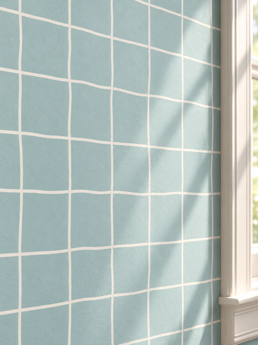 Mist Blue Windowpane peel and stick wallpaper