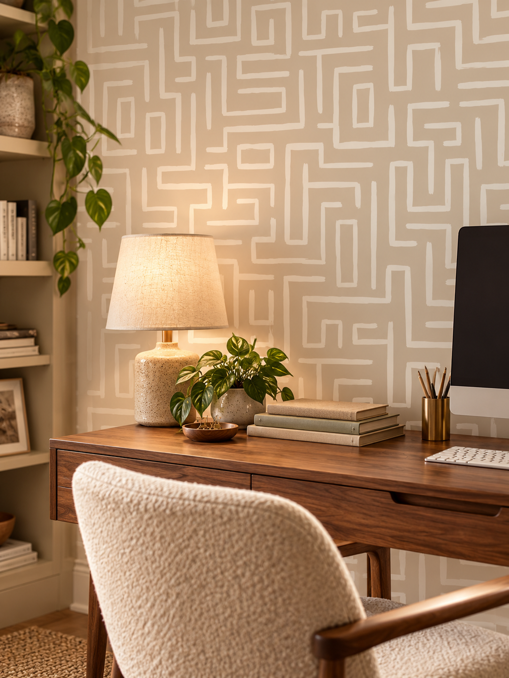 Cream Maze Linework peel and stick wallpaper