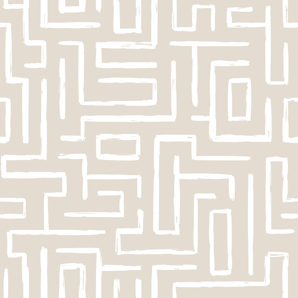 Cream Maze Linework peel and stick wallpaper